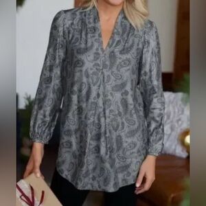 NEW - Soft Surroundings Grey New Hope Buttoned Blouse